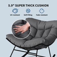 Garvee Papasan Rocking Chair with Footrest, Metal Patio Lounge Rocking Chair with Ottoman & Thick Cushion, Patio Comfy Modern Egg Rocker for Balcony Backyard Porch Bedroom, Dark Grey