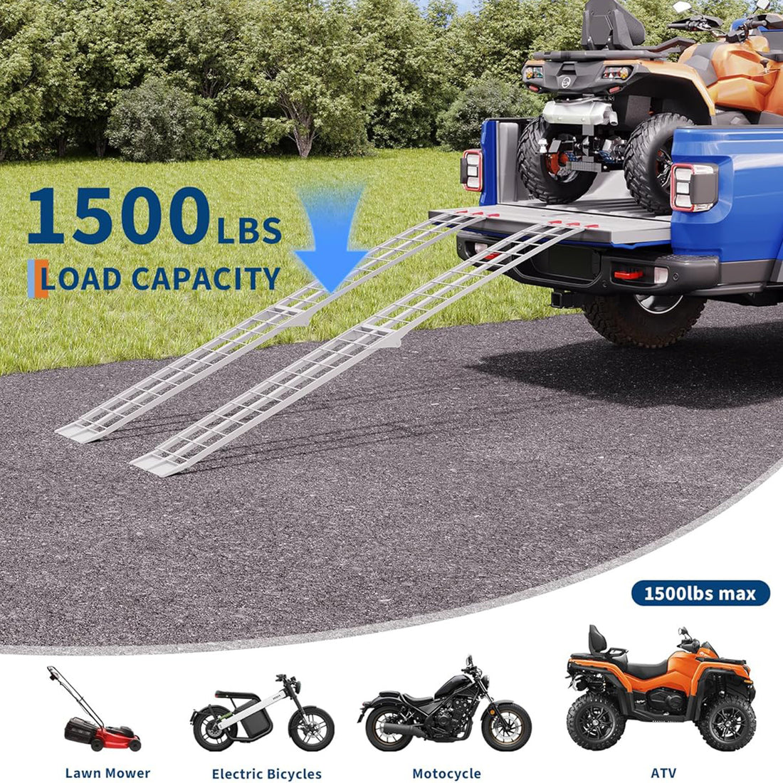 GARVEE 89" Aluminum Motorcycle Ramp 2 Piece - 750LB Capacity Foldable w/Non-Slip Surface & Safety Straps for Pickup Trucks 2 Piece