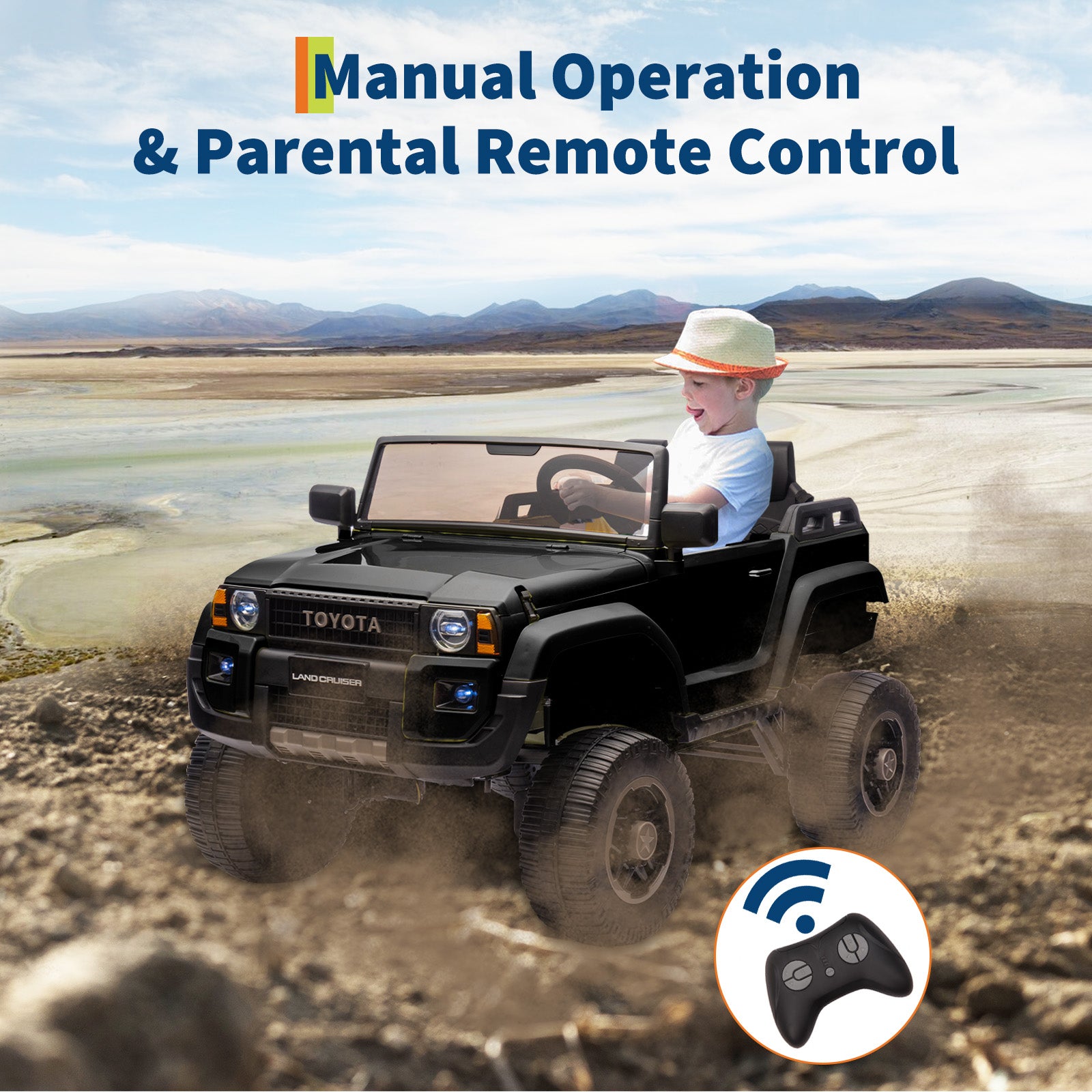 Garvee Ride P Series 24V Kids Electric Ride-On Car w/Parent Remote Control, 4WD/2WD Switch, Bluetooth Music, LED Lights & Shovel – 2-Seater Off-Road Toy for Over 3 Years, ASTM/CPSIA Certified