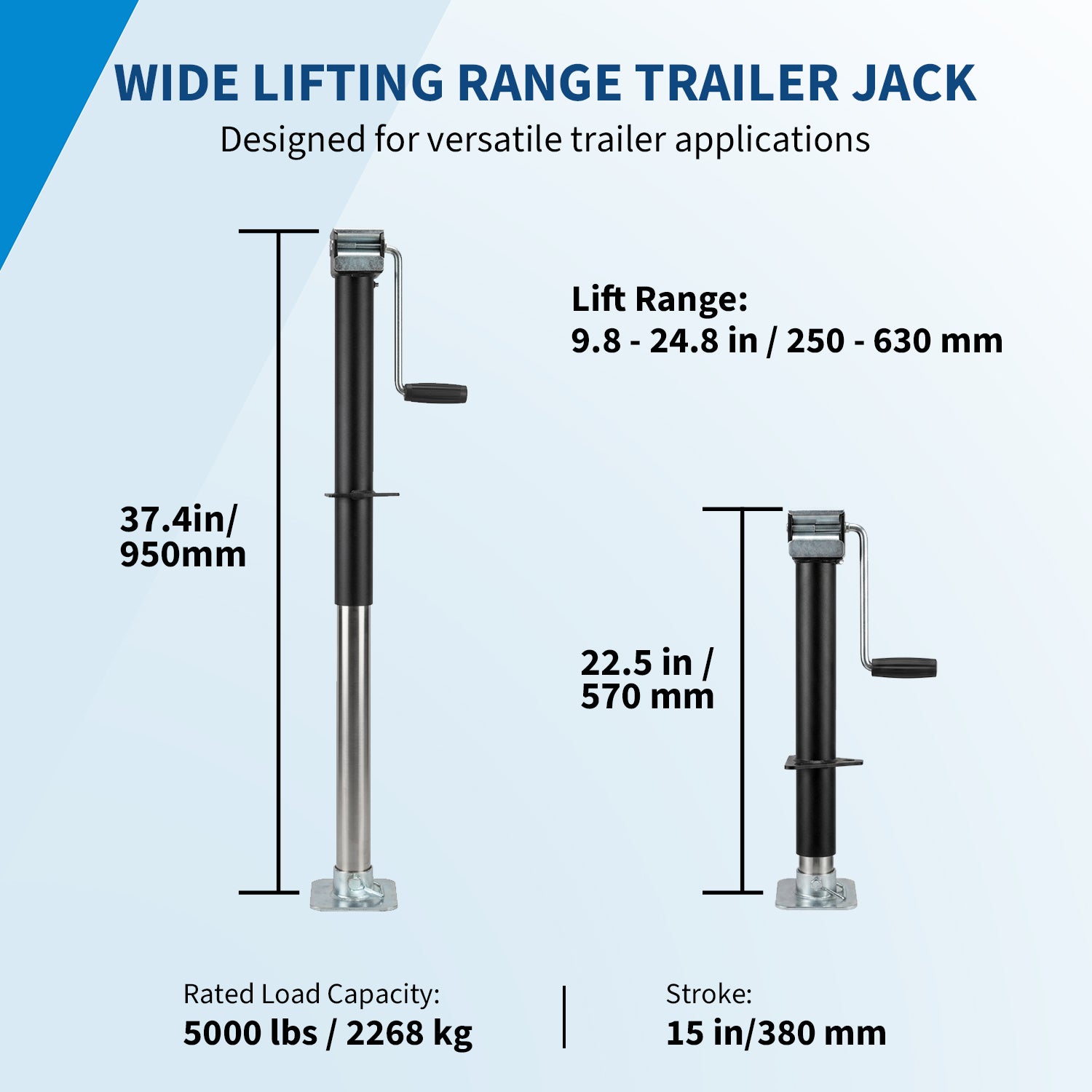 Garvee A-Frame Trailer Jack 5000 Lbs, Heavy Duty Tongue Jack with Handle & Footplate, 15" Travel, Bolt-on Trailer Jack Stand for RV, Boat, Utility Trailers & Horse
