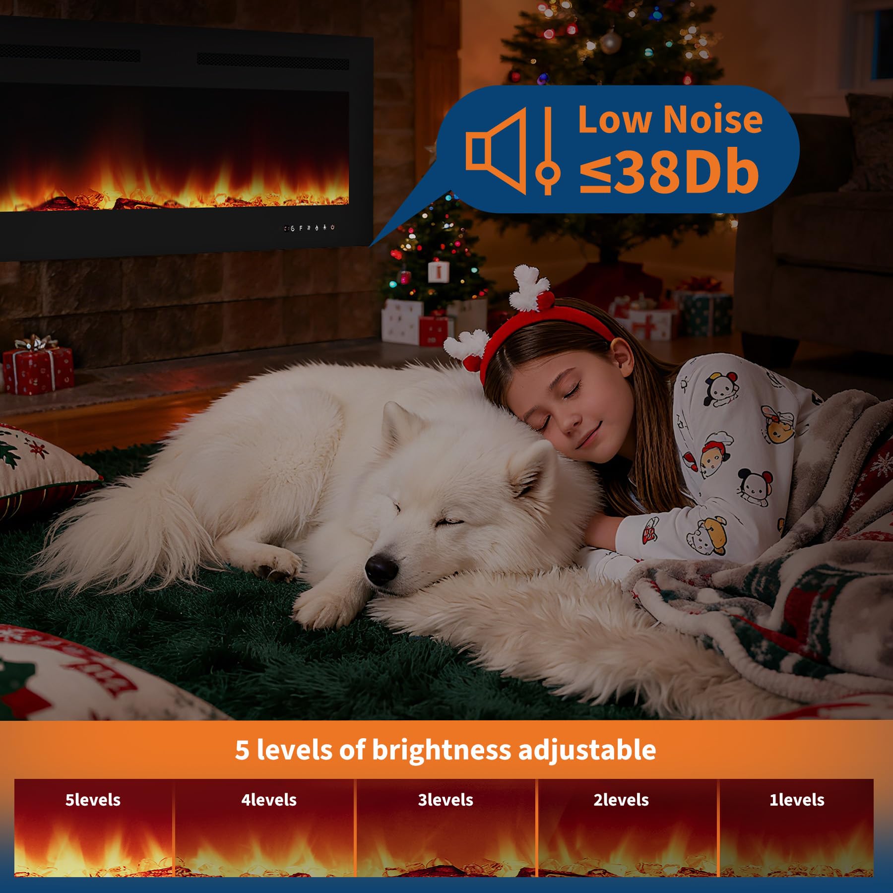 Garvee 72" Electric Fireplace Linear Heater 750/1500W Dual Heat, 12 Flame Colors, Remote & Touch Control, Wall Recessed/Mounted, Modern Living Room