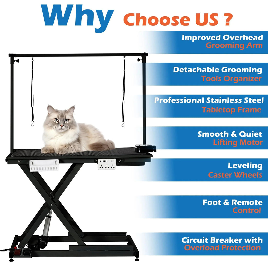 Garvee 50 Inch Electric Dog Grooming Table, Adjustable Heavy Duty X Lift Grooming Table for Large Dogs with Anti-Skid Tabletop,Wireless Remote,Tool Organizer and Arms, Black