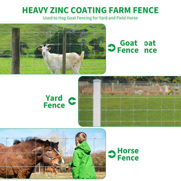 Garvee Cattle Farm Fence 4x164ft Galvanized 12-Gauge Wire Durable Woven Hinge Knot Multi-Animal Livestock Fence Farm & Field Use