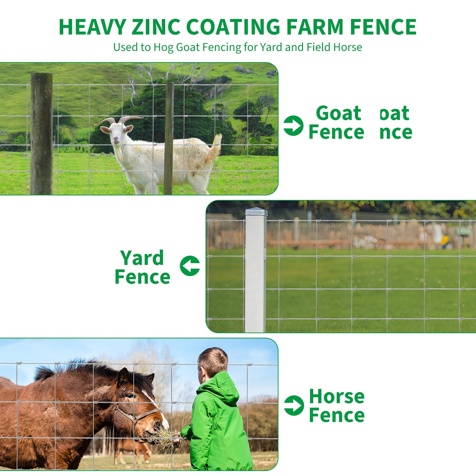 Garvee Cattle Farm Fence 4x164ft Galvanized 12-Gauge Wire Durable Woven Hinge Knot Multi-Animal Livestock Fence Farm & Field Use