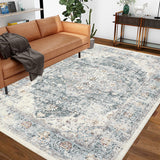 Garvee Washable Rugs 10x13 Rug for Living Room Vintage Rug Non Shedding Soft Rug Non Slip Large Area Rug Low Pile Bedroom Rug Stain Resistant Carpet for Dining Room - Gray-Green