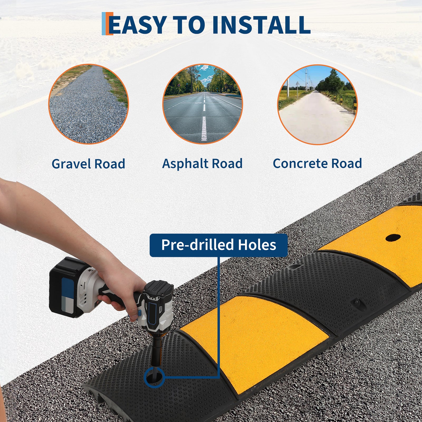 Garvee Rubber Speed Bump 6Ft Heavy Duty 22000 Lbs Load Capacity Cable Protector Ramp Rubber Non-Slip Reflective Striping Asphalt Concrete Gravel Driveway