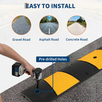 Garvee Rubber Speed Bump 6Ft Heavy Duty 22000 Lbs Load Capacity Cable Protector Ramp Rubber Non-Slip Reflective Striping Asphalt Concrete Gravel Driveway