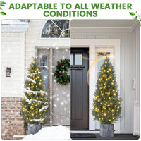 Garvee 5ft Artificial Topiary Cedar Trees with 100 Light / 8 Light Modes, 2 PCS Artificial Plants Outdoor with Realistic Moss & Pot, UV Rated Fake Plants for Front Porch Decor, Living Room