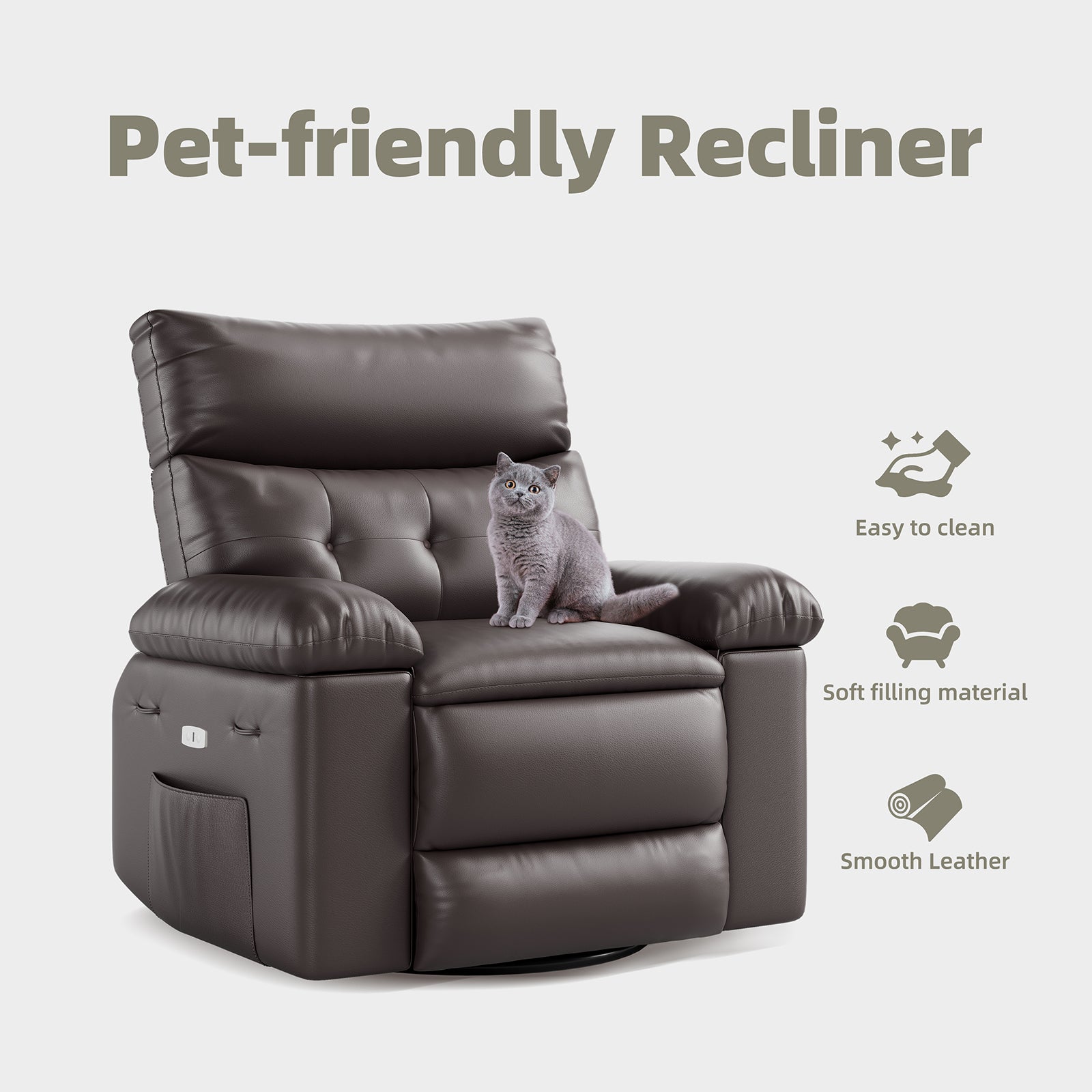 Garvee Swivel Massage Chair, Power Rocking Recliner Chair with Massage and Heating, Oversized Faux Leather Single Sofa Chair, Home Rocking Glider Chairs for Adults, Living Room, Bedroom