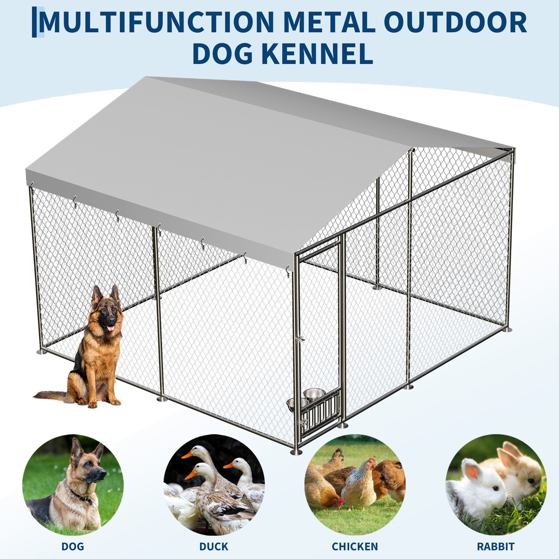 Garvee Large Outdoor Dog Kennel, Heavy Duty Outside Pet Playpen with Waterproof & Anti-UV Cover Roof, Galvanized Iron Dog Cage House with Safety Locks for Garden Backyard(10x10x7ft)
