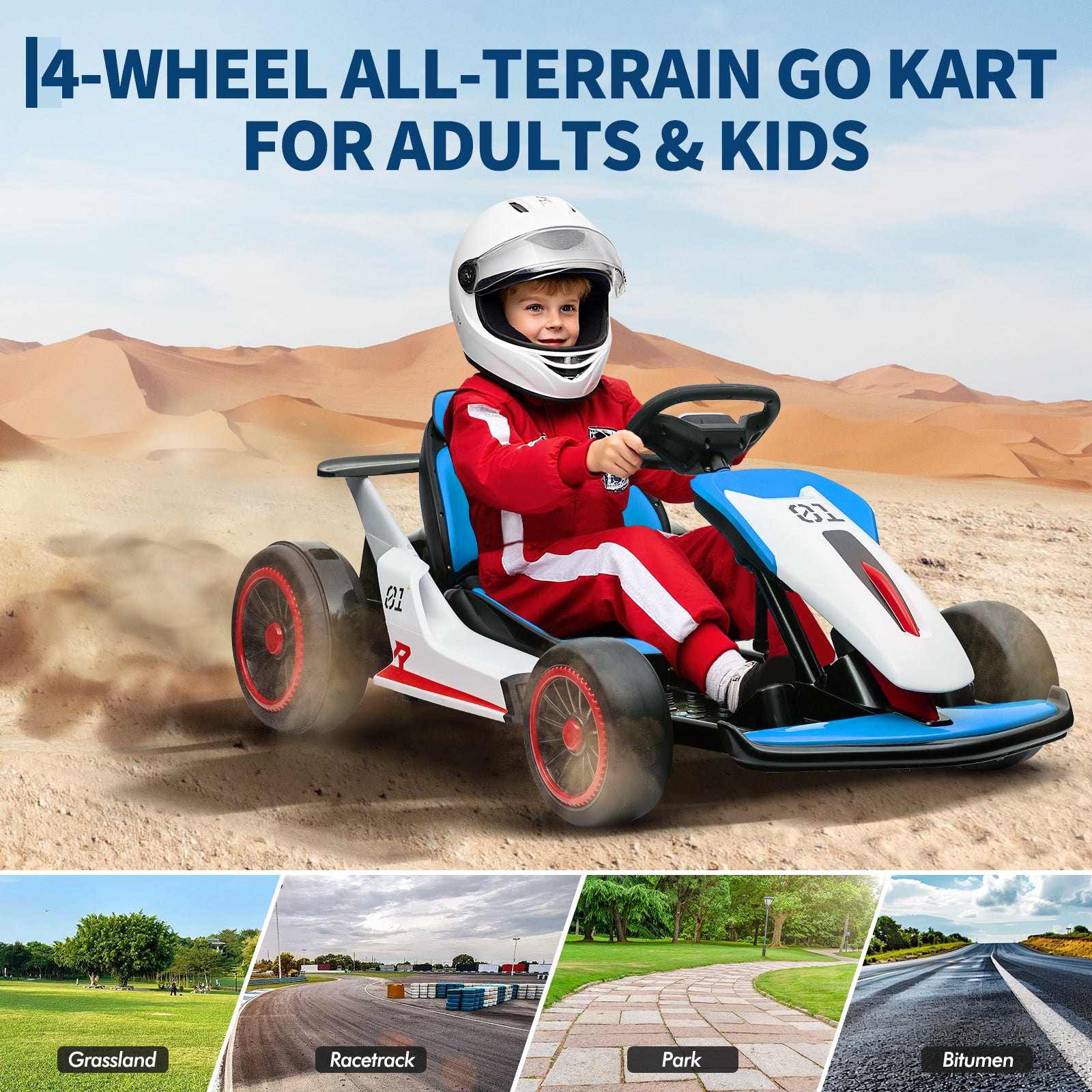 Garvee Ride - G Series: 6+,24V Drift Kart with 2X150W Strong Motor, 7AH Big Battery, Electric Pedals, Electric Go Kart Outdoor Race Toy - Blue