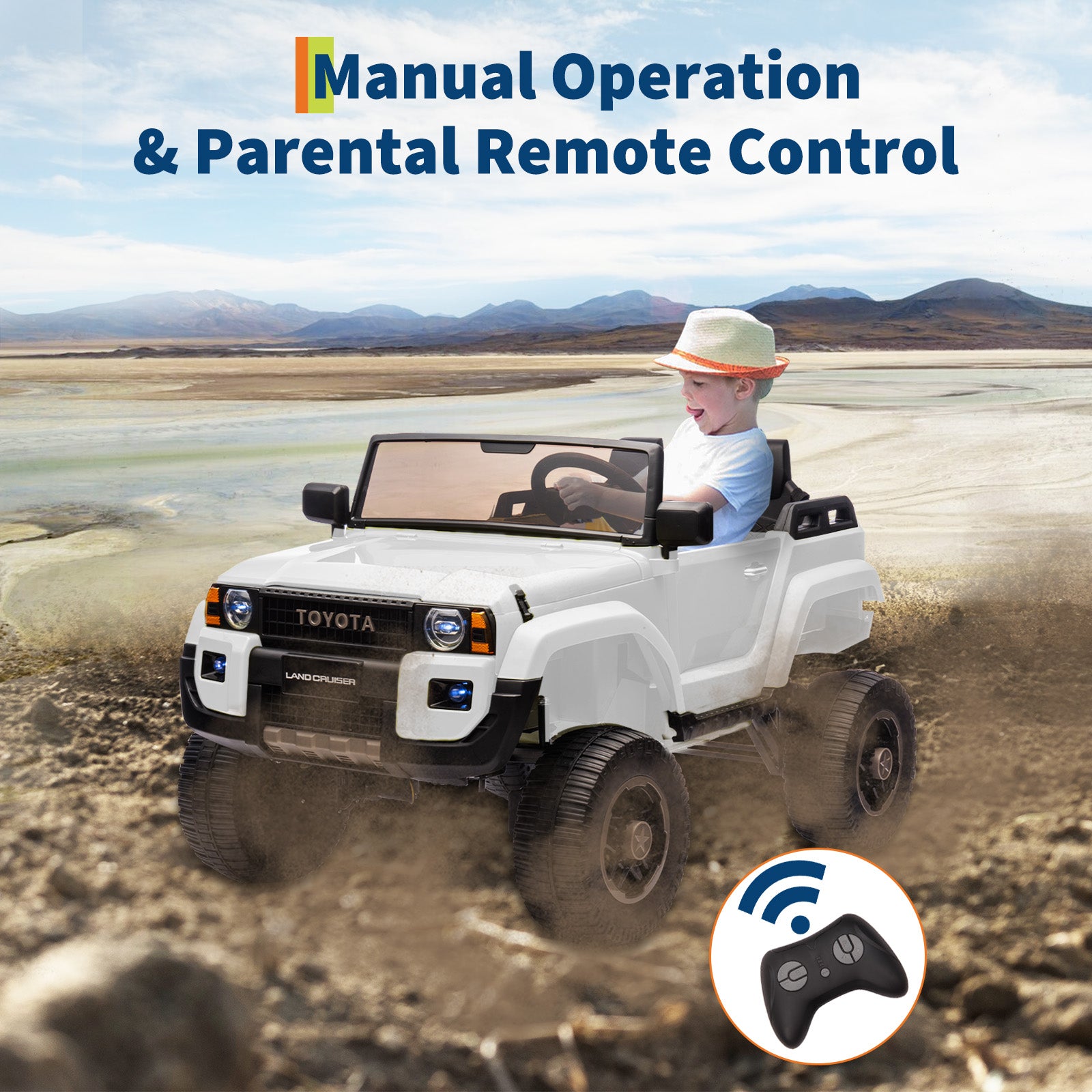 Garvee Ride P Series  24V Kids Electric Ride-On Car w/Parent Remote Control, 4WD/2WD Switch, Bluetooth Music, LED Lights & Shovel – 2-Seater Off-Road Toy for Over 3 Years, ASTM/CPSIA Certified