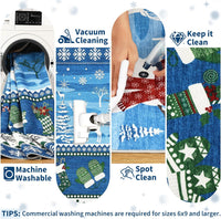 Garvee Blue 9x12 Washable Area Rug Christmas Living Room Rugs Non Slip Snowman Large Bedroom Carpet Xmas Festival Soft Stain Resistant Throw Carpet Indoor for Nursery Kids Room