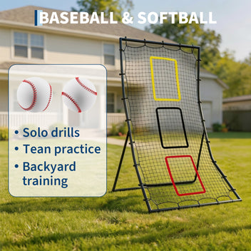 Garvee Back Net for Baseball & Softball - 6x4 ft Pitching and Fielding Rebounder with 3 Goal Zones, Heavy Duty Powder-Coated Steel Frame, Tear-Resistant Netting, Portable Design