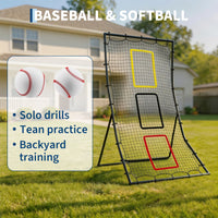 Garvee Back Net for Baseball & Softball - 6x4 ft Pitching and Fielding Rebounder with 3 Goal Zones, Heavy Duty Powder-Coated Steel Frame, Tear-Resistant Netting, Portable Design