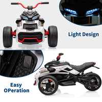 Garvee 12V Kids Ride on Toy for Kids, 2x55W Powerful Engine 7AH Battery, 3 - 7 km/H, 3 Wheelers Electric Vehicle, LED Lights, 2 Speeds, EVA Tire, Music, USB - White