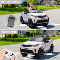 Garvee Ride P Series 12V Kids Ride On Car Land Rover Style Dual Motors 3 Speed Modes 4.5Ah Battery Safety Seatbelt Remote Control Black Outdoor Play - White