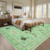Garvee 8' x 10' Botanical Insect Area Rug, Washable Non-Slip Soft Low-Pile Moth, Butterfly & Dragonfly Rug for Living Room & Dining Room, Light Green - Light Green