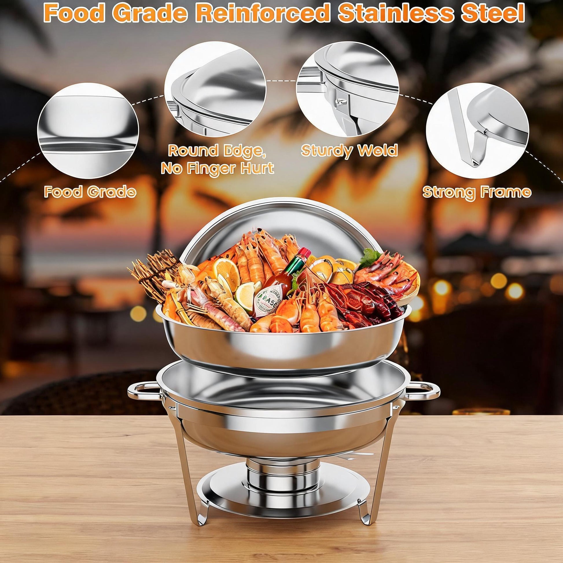Garvee 5QT Chafing Dish Buffet Set of 2 Pack, Round Stainless Steel Food Warmers Buffet Servers Sets, Chafer with Food & Water Pan, Lid, Frame, Fuel Holder for Catering and Parties