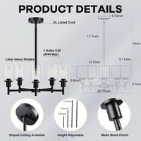 Garvee 5-Light Chandelier for Dining Room, Farmhouse Chandelier with Clear Glass, Height Adjustable Industrial Metal Hanging Fixture Pendant Ceiling Lighting for Foyer Living Room, Kitchen