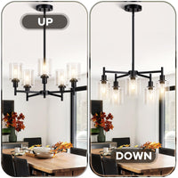 Garvee 5-Light Chandelier for Dining Room, Farmhouse Chandelier with Clear Glass, Height Adjustable Industrial Metal Hanging Fixture Pendant Ceiling Lighting for Foyer Living Room, Kitchen