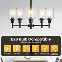 Garvee 5-Light Chandelier for Dining Room, Farmhouse Chandelier with Clear Glass, Height Adjustable Industrial Metal Hanging Fixture Pendant Ceiling Lighting for Foyer Living Room, Kitchen
