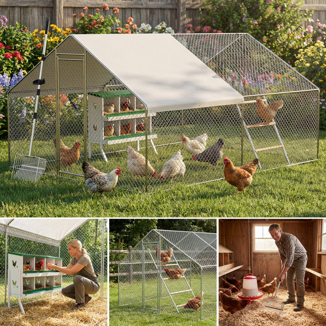 Garvee Professional Farm Chicken Coop System: Extra-Large Walk-In Poultry Run, Roll-Away Nesting Box, Climbing Gym, Cleaning spatula & High-Capacity Feeder - Comfort for 9+ Hens
