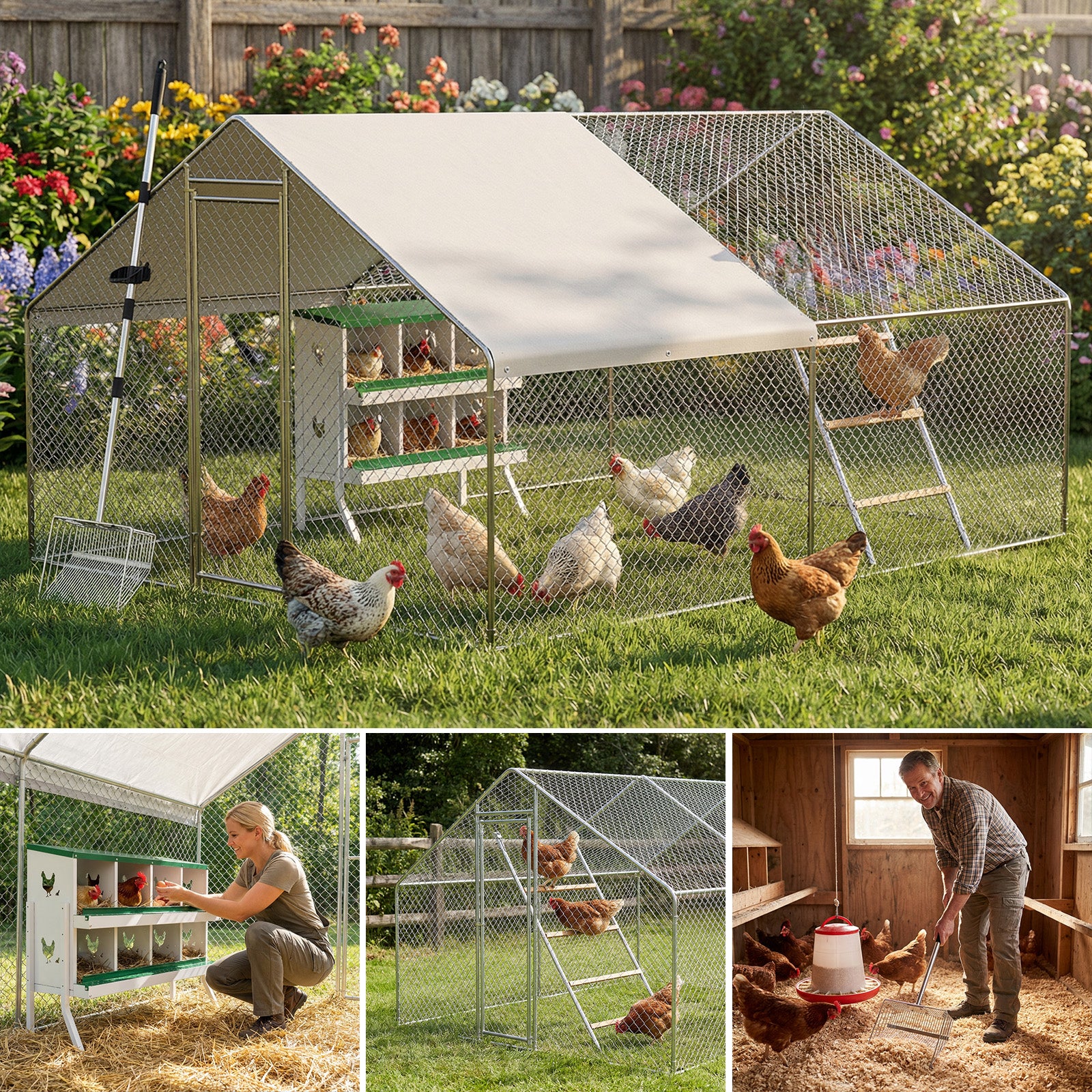 Garvee Professional Farm Chicken Coop System: Extra-Large Walk-In Poultry Run, Roll-Away Nesting Box, Climbing Gym, Cleaning spatula & High-Capacity Feeder - Comfort for 9+ Hens