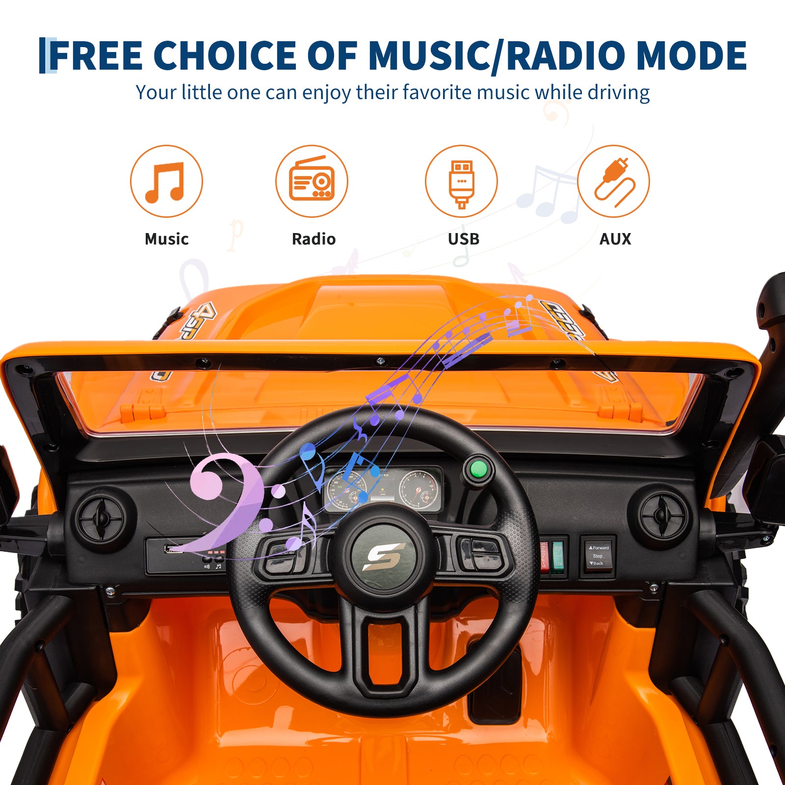 Garvee Ride - P Series: 24V 2 Seater Ride On Truck Car For Kid age 3 - 8 years, w/Remote Control, 4-Wheeler Suspension, 4x55W Powerful Engine, 4WD Battery Powered, LED Lights, Soft Braking - Orange