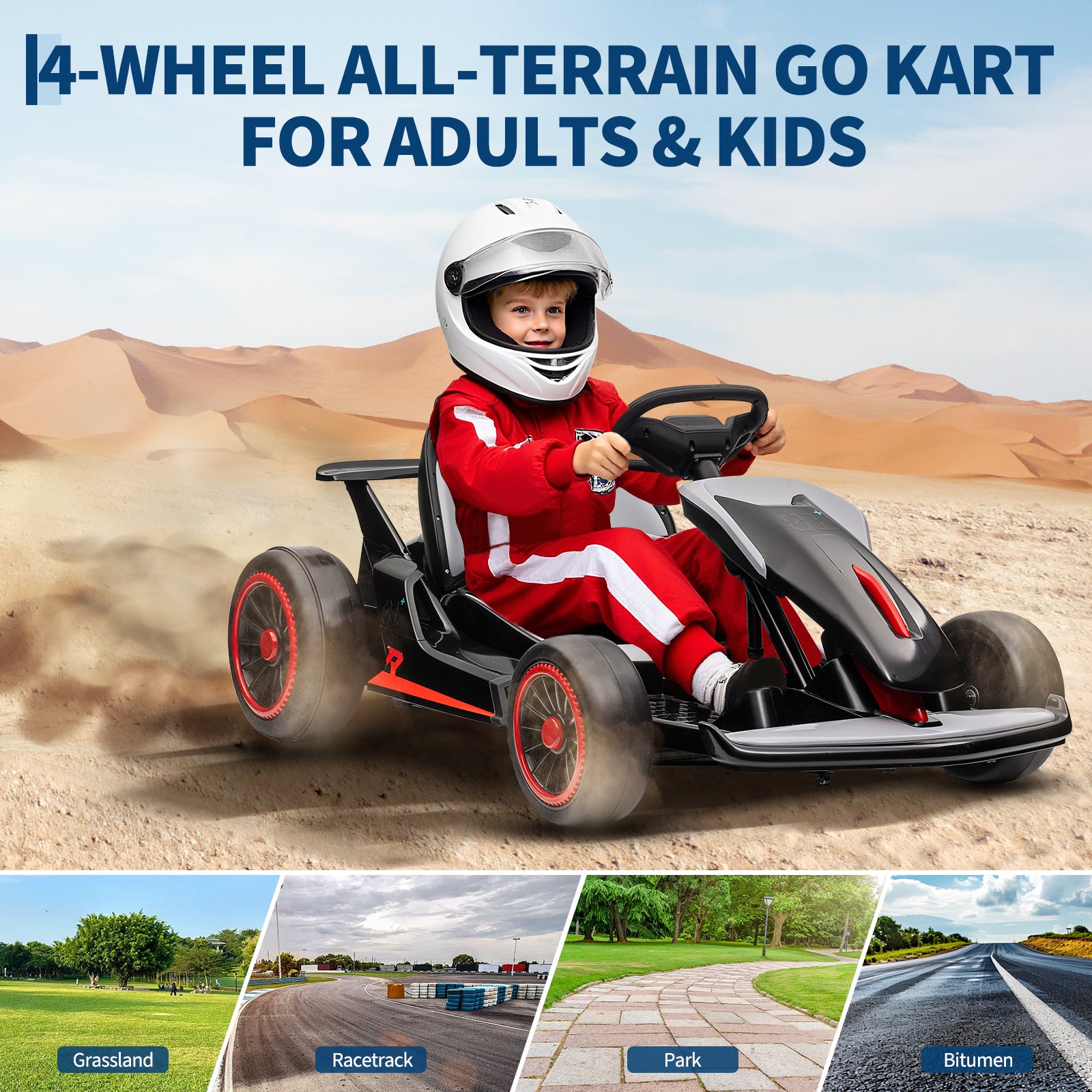 Garvee Ride - G Series: 6+,24V Drift Kart with 2X150W Strong Motor, 7AH Big Battery, Electric Pedals, Electric Go Kart Outdoor Race Toy - Black