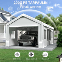 Garvee 10'x20' 200G Heavy-Duty Carport Replacement Cover Waterproof UV Protected for Garage Outdoor Shelter White (Frame Not Included)