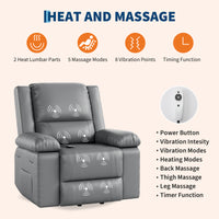Garvee PU Leather Power Lift Recliner Chair with Massage and Heat, 8-Point Vibration, Adjustable Back and Leg Support, Electric Lift Chair Designed for Mobility Aid Elderly Relaxation, Grey