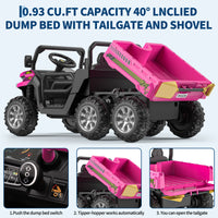 Garvee Ride - P Series: 2-Seater Ride On Car 24V 6X6 Kids Dump Truck with Remote, Battery 6 Wheeler, Electric UTV for 3 Years+, Outdoor Adventure Toy Vehicle Pink