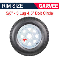 Garvee ST175/80D13 Trailer Tires, 2 Pack, Load Range C 6PLY, 13" White Spoke Rims 5 Lug on 4.5", Max Load 1360 LBS, Durable Bias-Ply All-Season Design for Utility & Boat Trailers