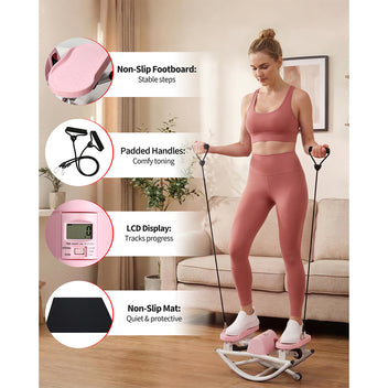 Garvee Lateral Rocking Fitness Stepper – 350 lbs Capacity Side-to-Side Step Machine, 19.7" x 11.2" x 9.4" Compact Under-Desk Twist Stepper for Home Gym Cardio (Pink)