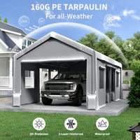 Garvee 10'x20' 160G Heavy-Duty Carport Replacement Cover Waterproof UV Protected for Garage Tent Shelter Outdoor Grey (Frame Not Included)
