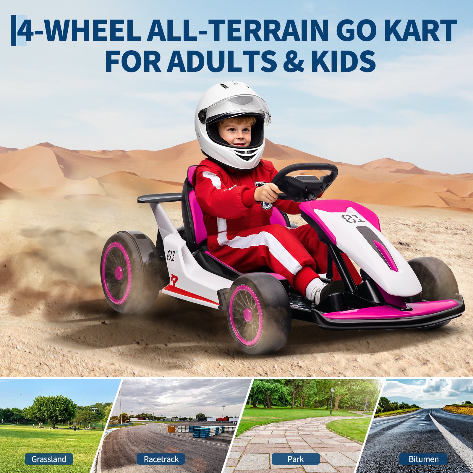 Garvee Ride - G Series: 6+,24V Drift Kart with 2X150W Strong Motor, 7AH Big Battery, Electric Pedals, Electric Go Kart Outdoor Race Toy - Pink