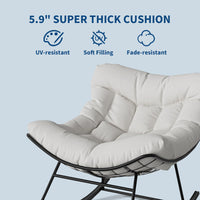 Garvee Papasan Rocking Chair with Footrest, Metal Patio Lounge Rocking Chair with Ottoman & Thick Cushion, Patio Comfy Modern Egg Rocker for Balcony Backyard Porch Bedroom, White