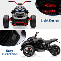 Garvee 12V Kids Ride On Toy 2x55W Engine 7AH Battery 3-7 km/h Speed 3-Wheeler Electric Vehicle with LED Lights Music USB Ideal for Outdoor Fun and Safe Play - Black