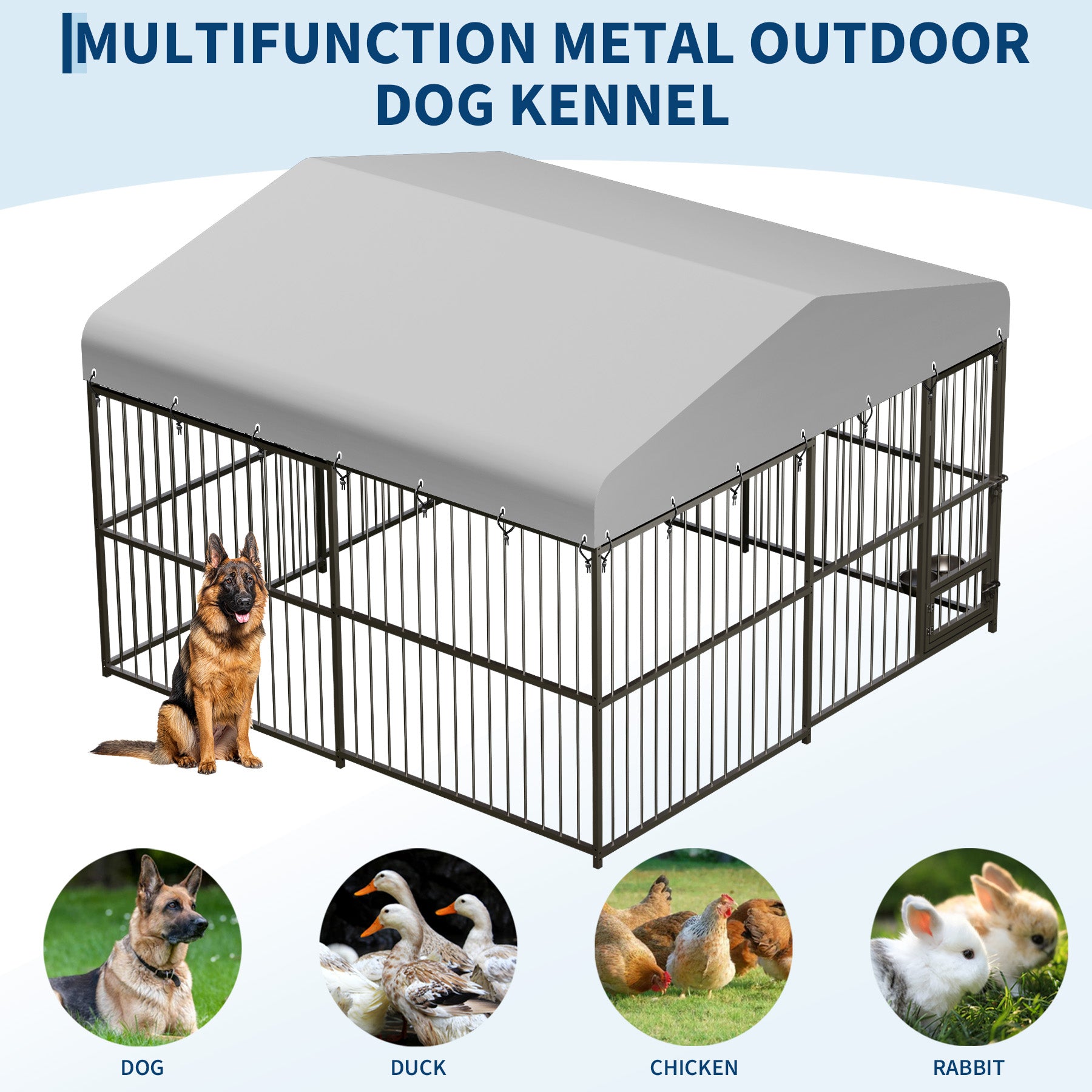 Garvee Large Outdoor Dog Kennel, Heavy Duty Dog Cage with Roof, Dog Kennel Galvanized Iron Dog House with Safety Locks, UV & Water Resistant Proof Cover, for Garden Backyard(10x10x6ft)