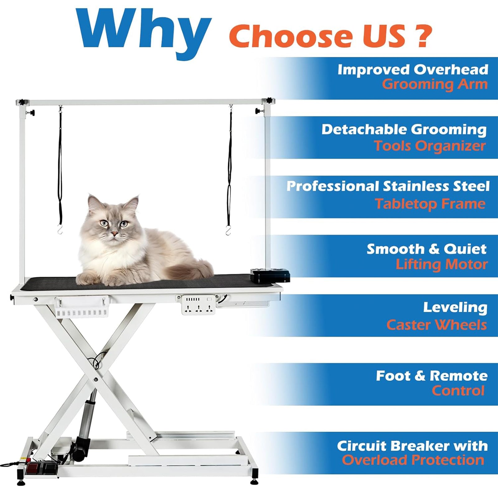 Garvee 50 Inch Electric Dog Grooming Table, Heavy Duty, Height Adjustable Pet Grooming Table with Socket w/Leveling Wheels, Grooming Arm, Anti Slip Tabletop & Tool Organizer, for All Pets