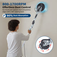 Garvee Drywall Sander, 710W Electric Sander Tool with Variable Speed 800-1700RPM, 6.6ft Dust Hose with LED Light, Extendable & Foldable Handle, 6 Pcs Sanding Discs, Carrying Bag