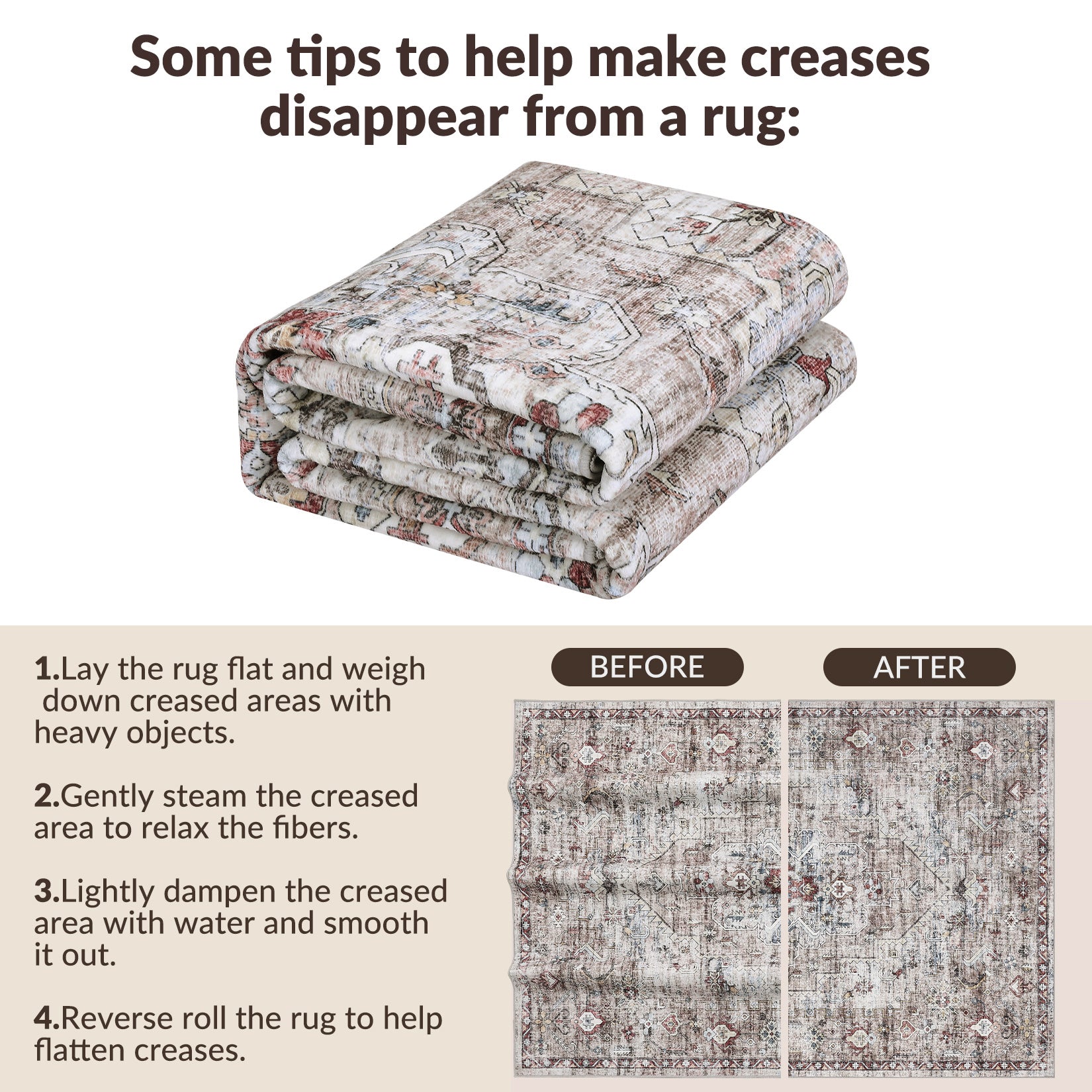 Garvee Modern Vintage Brown 9x12 Washable Rug, Non Slip Oriental Distressed Low Pile Carpet for Living Room, Office, Bedroom