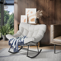 Garvee Papasan Rocking Chair with Footrest, Metal Patio Lounge Rocking Chair with Ottoman & Thick Cushion, Patio Comfy Modern Egg Rocker for Balcony Backyard Porch Bedroom, White