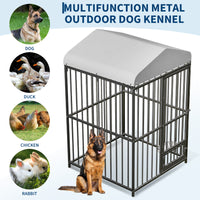 Garvee 4x4x6ft Outdoor Dog Kennel, Heavy Duty Dog Cage with Waterproof Roof, Dog Kennel Galvanized Iron Dog House with Safety Locks, UV & Water Resistant Proof Cover, for Garden Backyard
