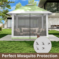 Garvee 13'x13' Quick-Setup Pop-Up Canopy Tent with Mosquito Netting Foldable Shelter for Backyards, Parties, Camping & Commercial Use, (Green+ Light Grey)