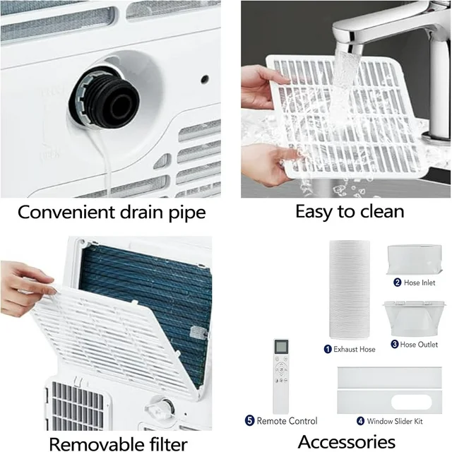 Garvee 12000 BTU 3-in-1 Portable AC Unit | Cools 550 sq.ft with Fast Auto Cooling | Quiet Air Conditioner with Dehumidifier for Bedroom & Living Room - White