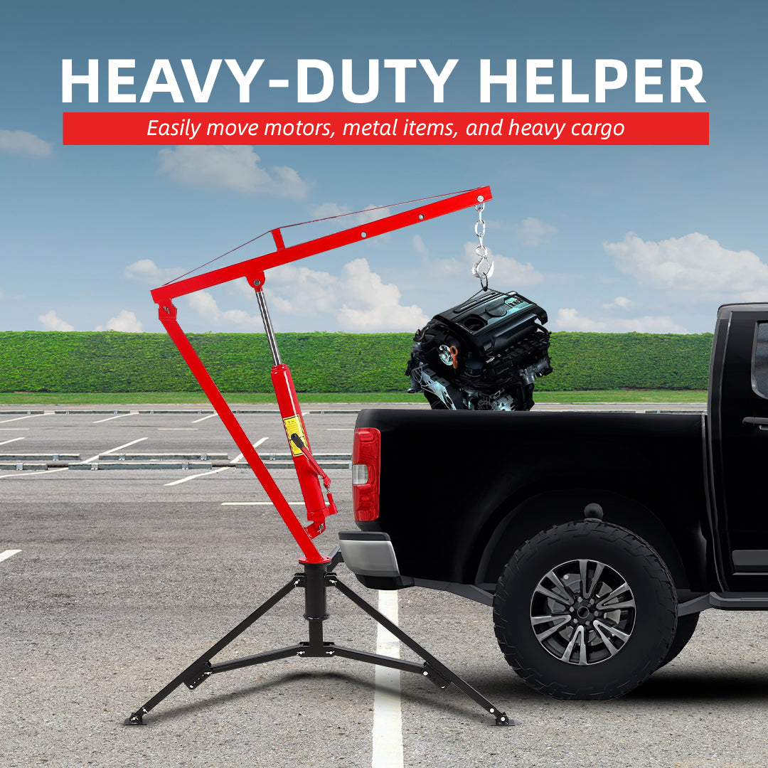 Garvee Hydraulic Hitch-Mount Truck Crane Professional 2-Inch Hitch Receiver, 3 Adjustable Capacities: 500 lbs, 750lbs, 1000 lbs (MAX) Red