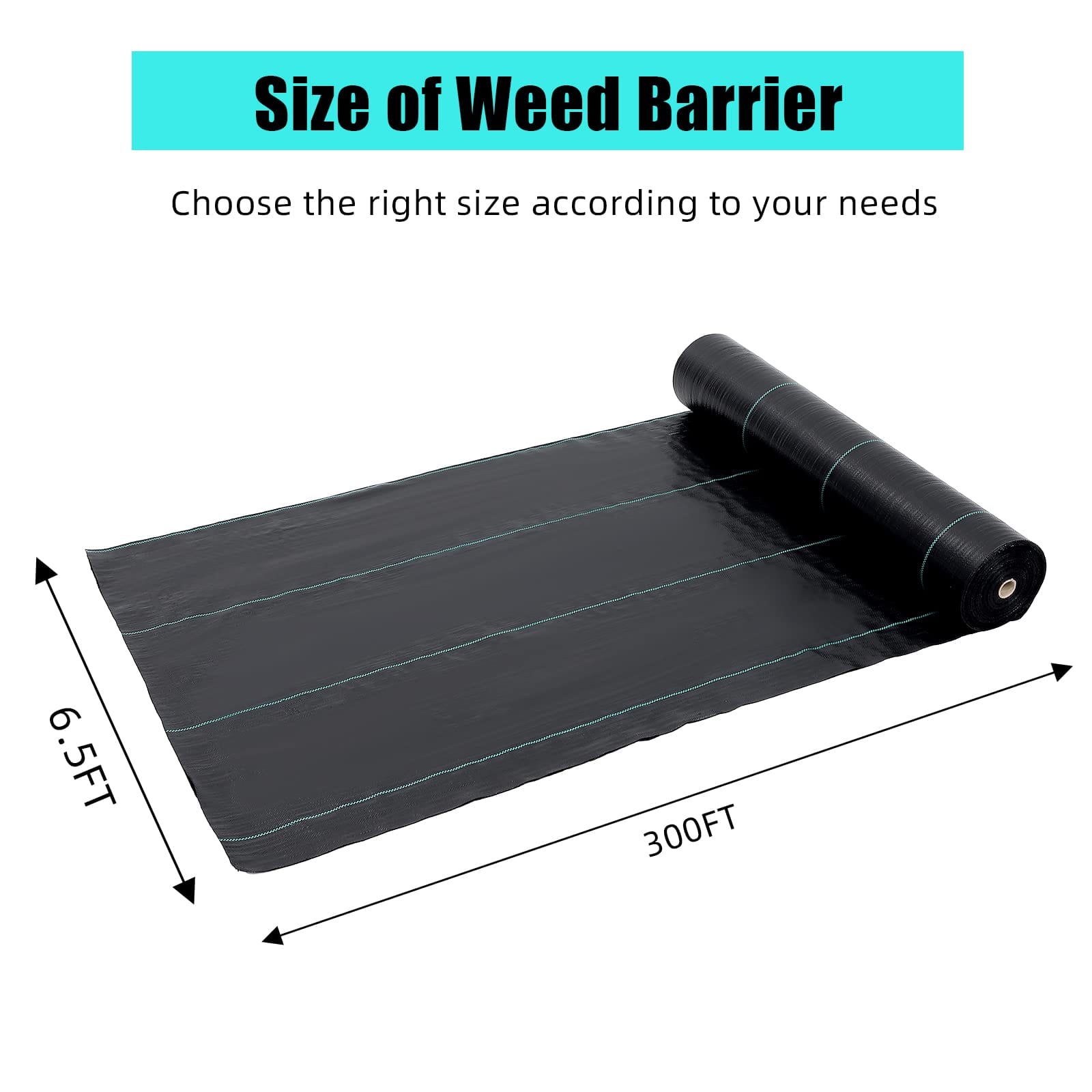 3oz 6.5ft x 300ft Premium Heavy Duty Weed Barrier Fabric - GARVEE