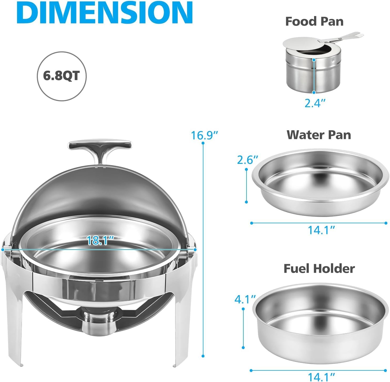 6.8QT Round Buffet Warmer, Stainless Steel, for Weddings